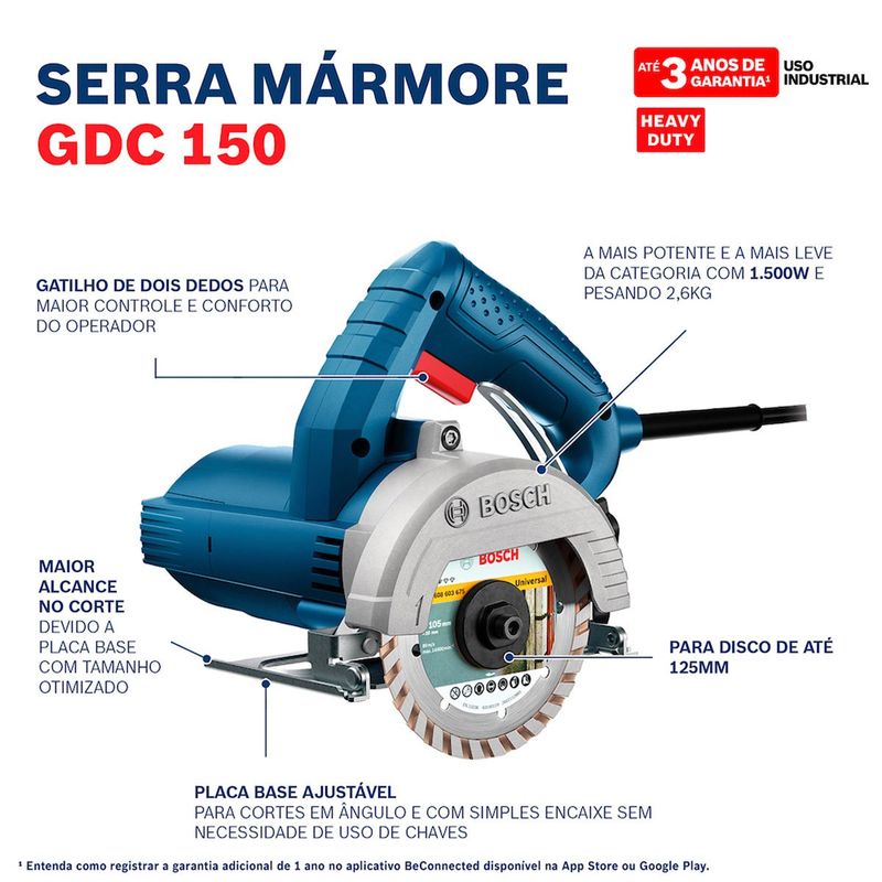 serra mármore bosch 127v maleta +2 discos azul gdc150