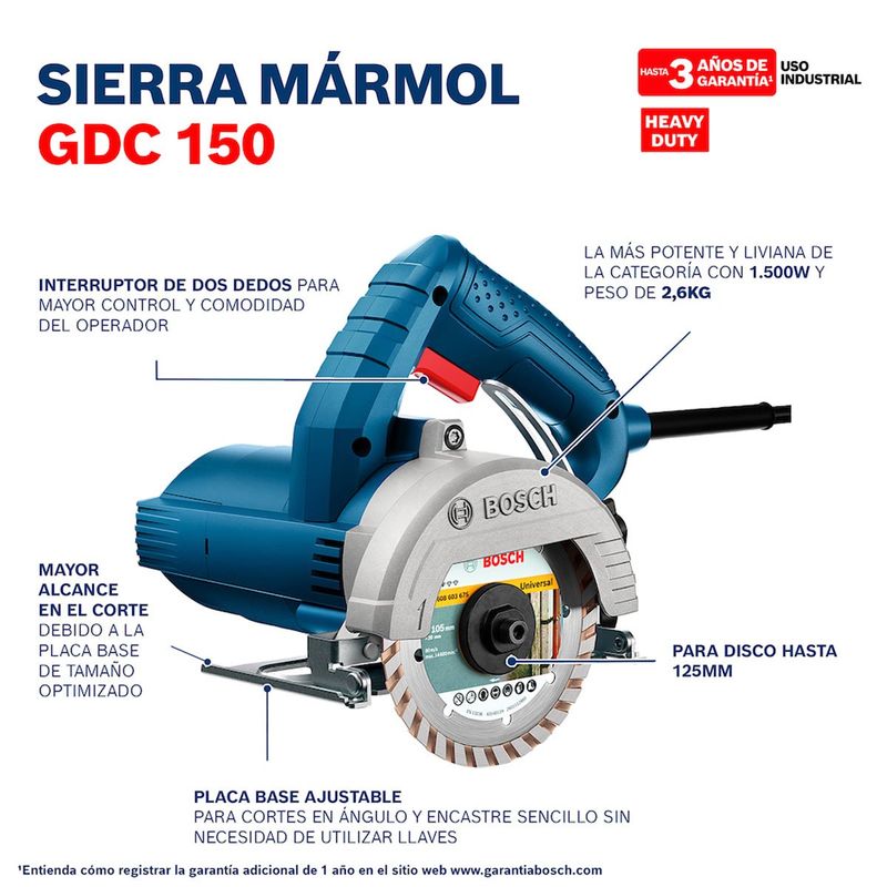 serra mármore bosch 127v maleta +2 discos azul gdc150