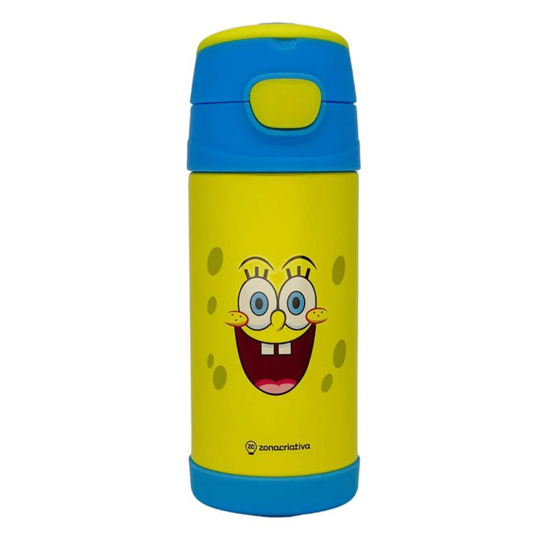 garrafa térmica infantil zonacriativa top handle bob esponja aço inox 350ml (mp)