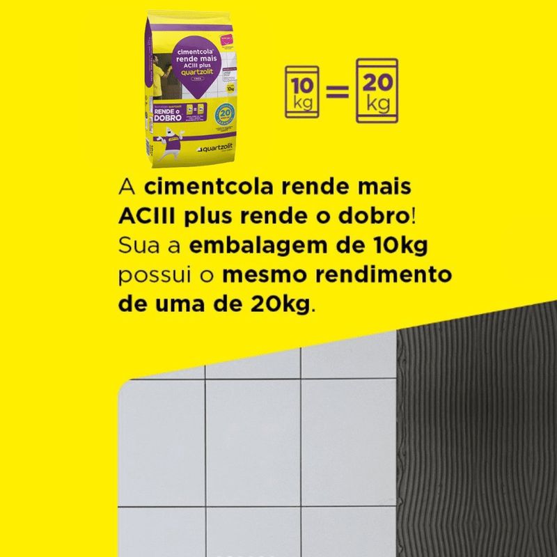 argamassa quartzolit cimentcola embalagem plástica 10kg rende mais aciii plus cinza (mp)