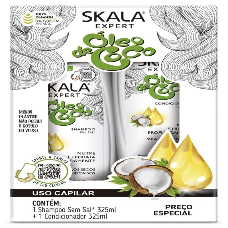 kit shampoo e condicionador skala óleo de coco 325ml (mp)