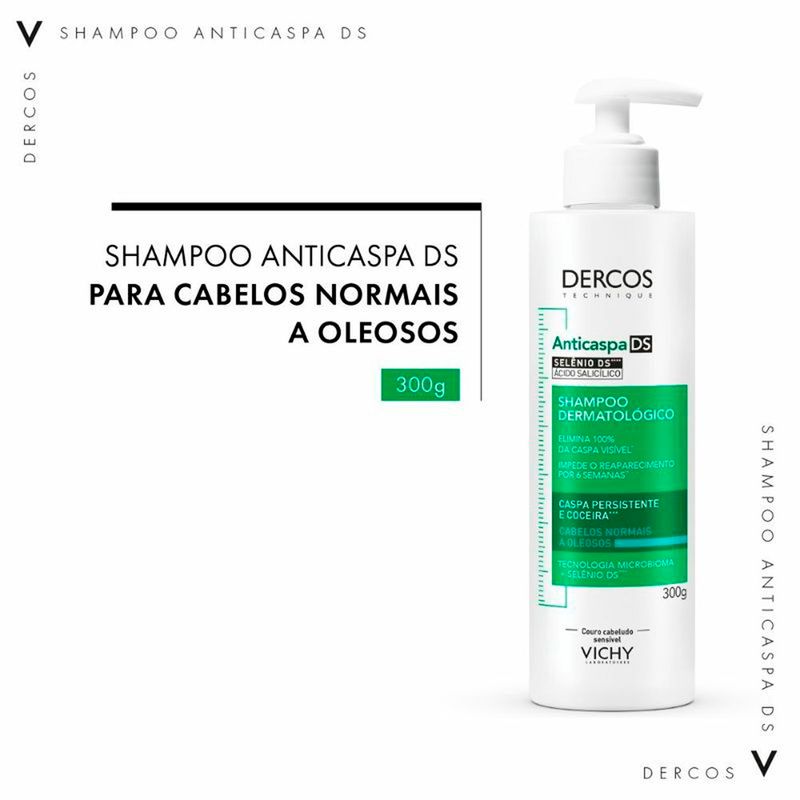shampoo vichy dercos anticaspa ds cabelos normais a oleosos 300g