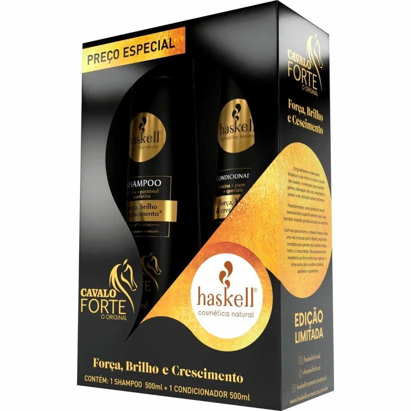 kit haskell cavalo forte shampoo 500ml + condicionador 500ml