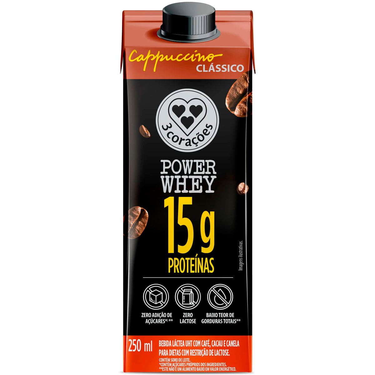 Bebida Láctea 3 Corações Power Whey Cappuccino Cookies N'Cream 250ml