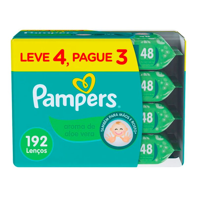 lenço umedecido pampers aloe vera leve 4 pague 3 48 unidades cada