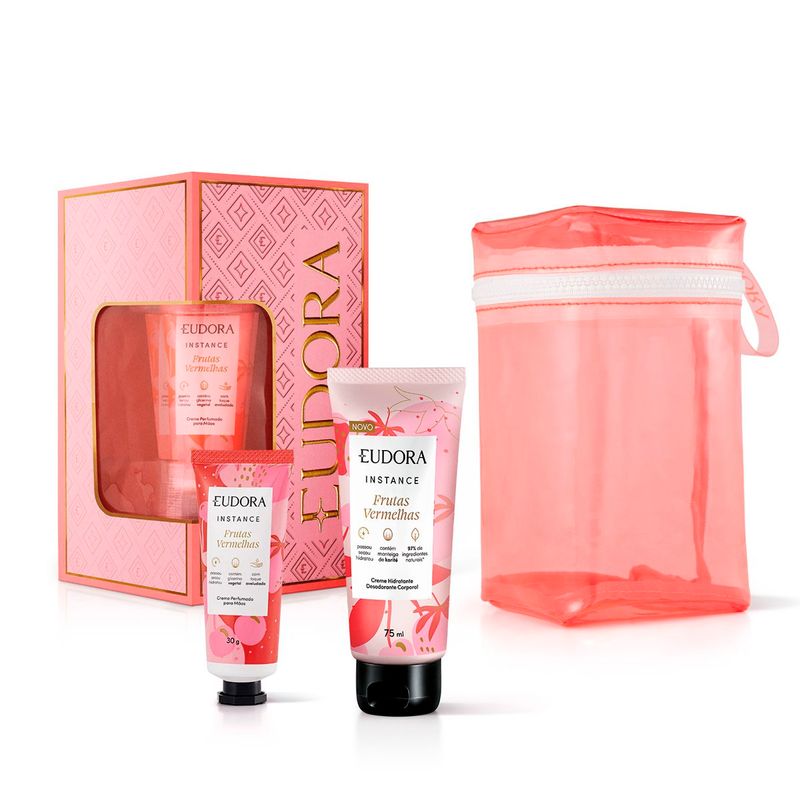 kit eudora instance frutas vermelhas hidratante 75ml + creme de mãos 30ml