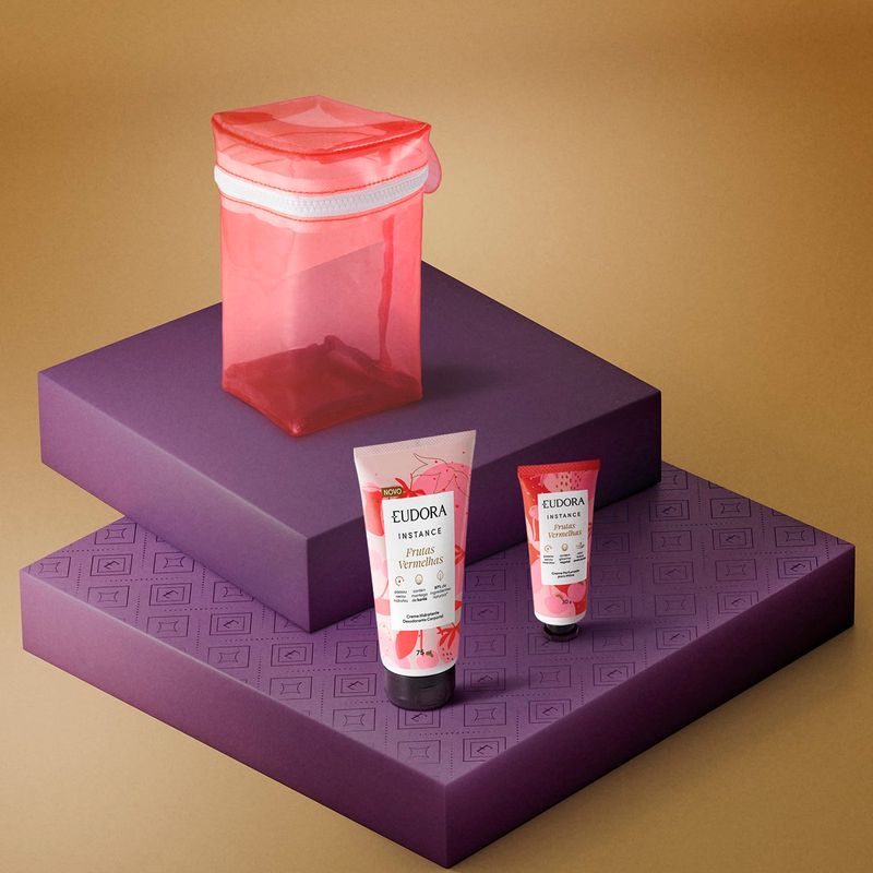 kit eudora instance frutas vermelhas hidratante 75ml + creme de mãos 30ml