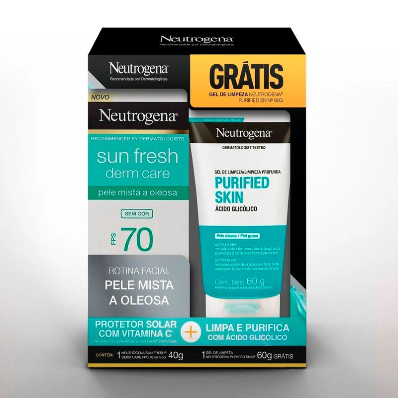 kit neutrogena protetor solar facial fps 70 sem cor 40g + gel de limpeza 60g
