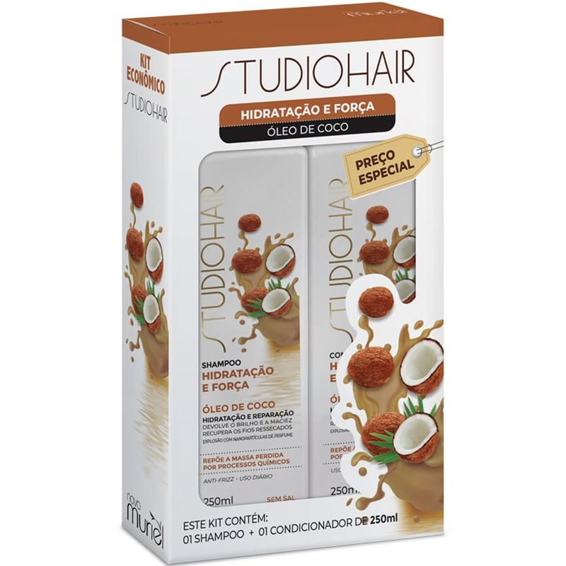 kit shampoo e condicionador studio hair hidratação e força 250ml (mp)