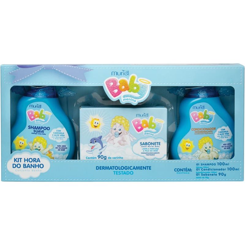 kit shampoo condicionador e sabonete muriel baby hora do banho 100ml azul (mp)