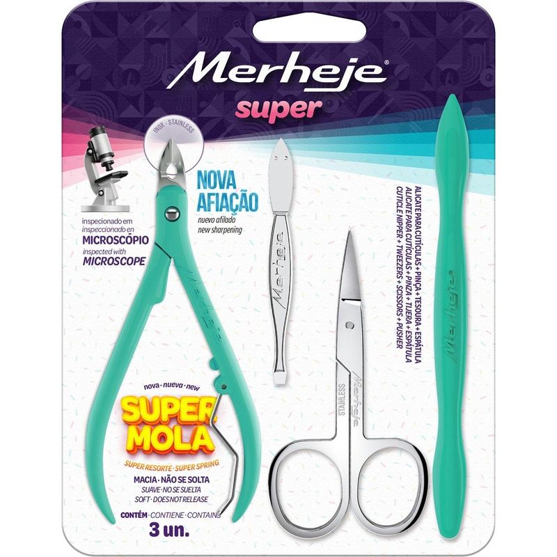 alicate para cutícula espátula pinça e tesoura merheje elite verde água (mp)