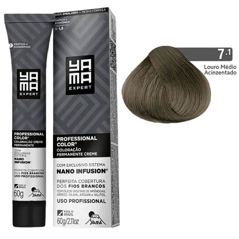 coloração creme yama nano infusion 7.1 louro médio acinzentado (mp)