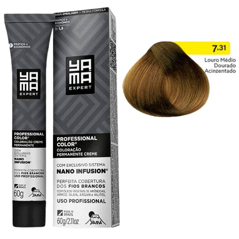 coloração creme yama nano infusion 7.31 louro médio dourado acinzentado (mp)