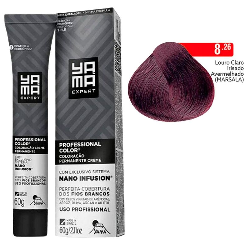 coloração creme yama nano infusion 8.26 louro claro irisado marsala (mp)