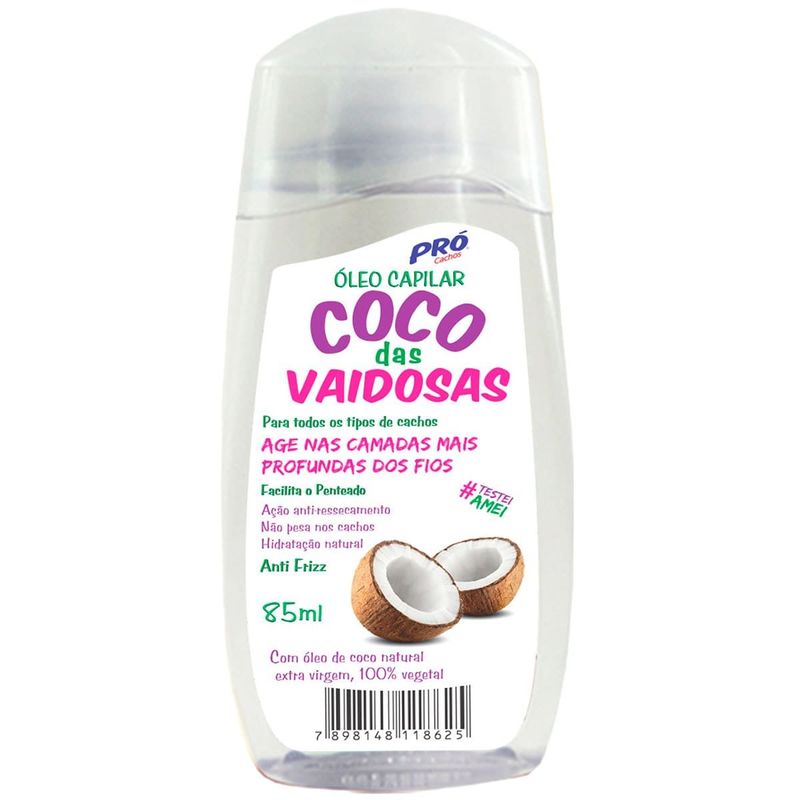 óleo capilar pró cachos coco das vaidosas 85ml (mp)