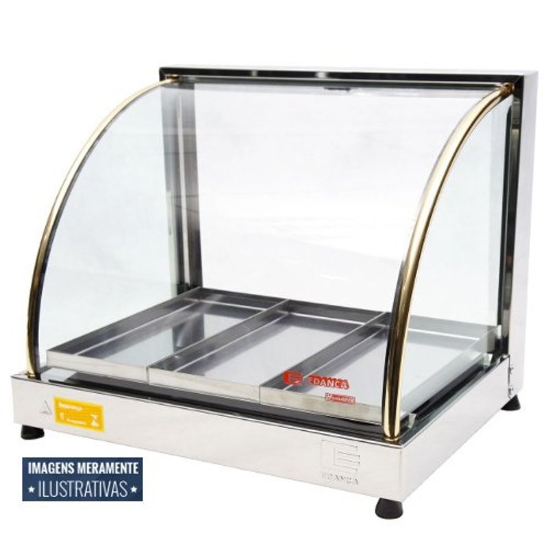 estufa para alimentos edanca eo-3 3 bandejas vitrine curva 110v dourada