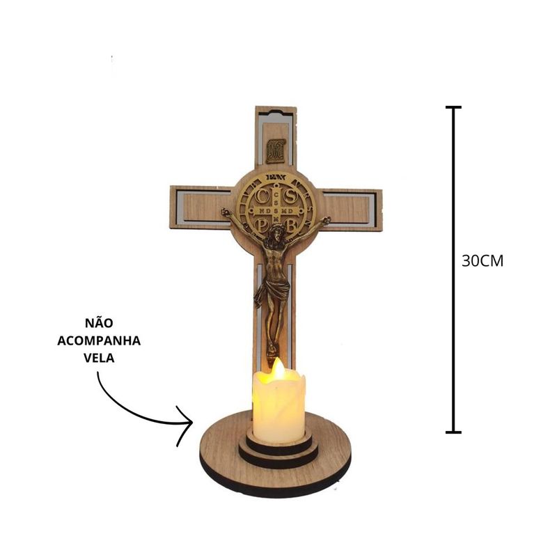 crucifixo com porta vela santorini são bento mdf lc03 (mp)