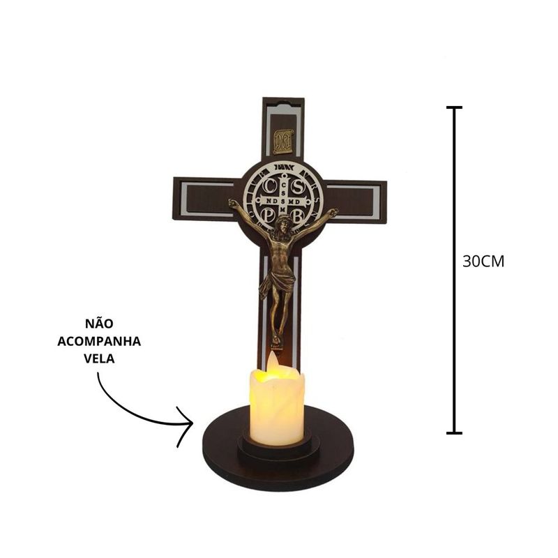 crucifixo com porta vela santorini são bento mdf (mp)
