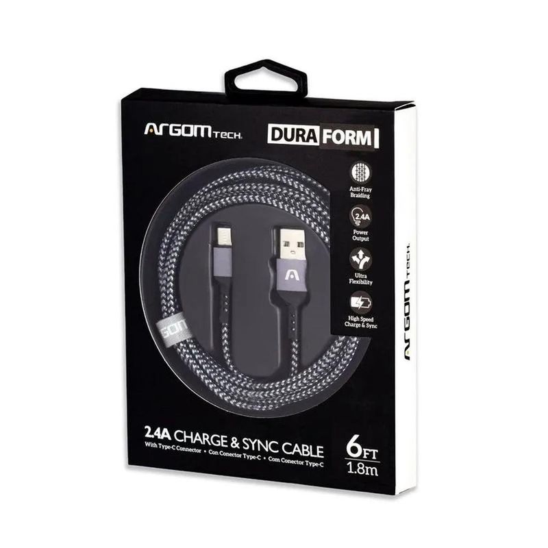 cabo usb argom para usb-c 1.8m dura form nylon arg-cb-0025bk preto (mp)