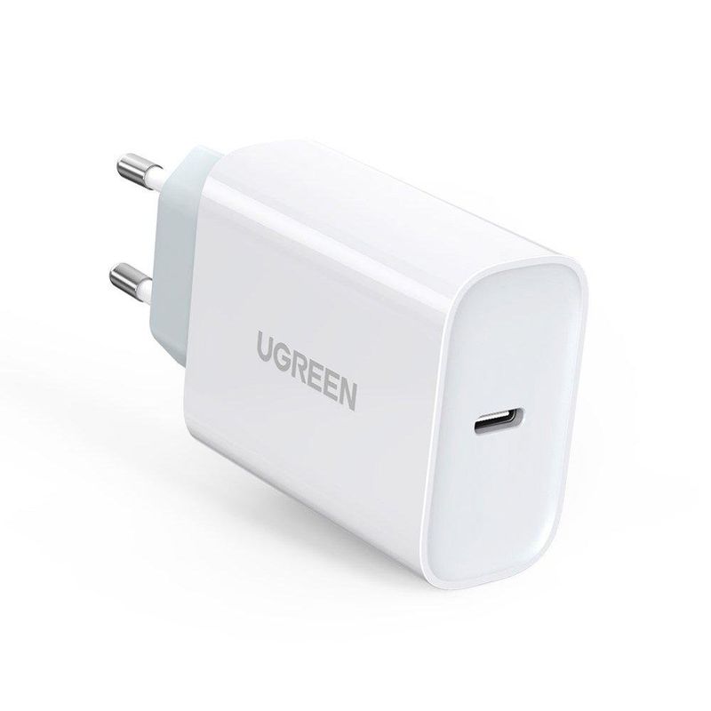 carregador de viagem turbo ugreen usb para usb-c 30w cd177 branco (mp)
