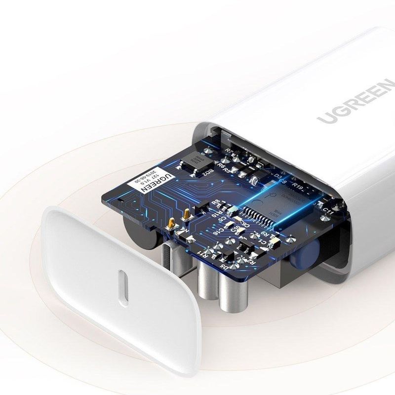 carregador de viagem turbo ugreen usb para usb-c 30w cd177 branco (mp)