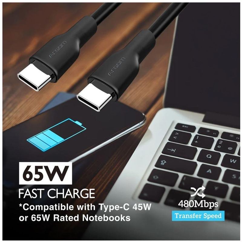 cabo usb-c argom para usb-c 1.8m dura flex fast 65w preto (mp)