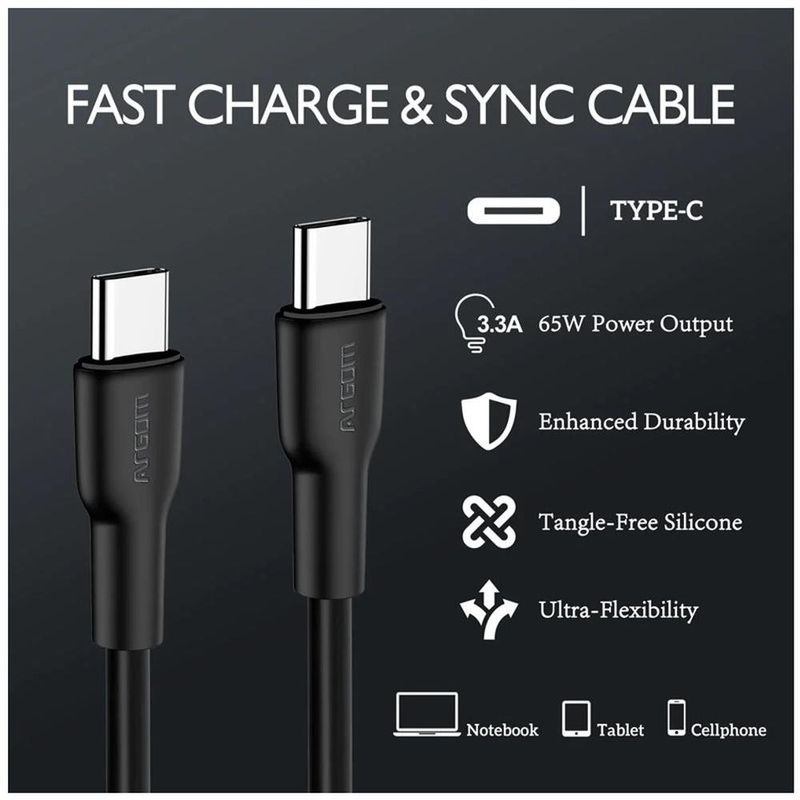cabo usb-c argom para usb-c 1.8m dura flex fast 65w preto (mp)