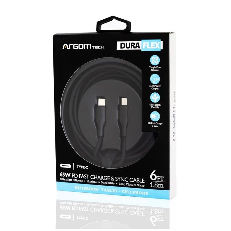 cabo usb-c argom para usb-c 1.8m dura flex fast 65w preto (mp)