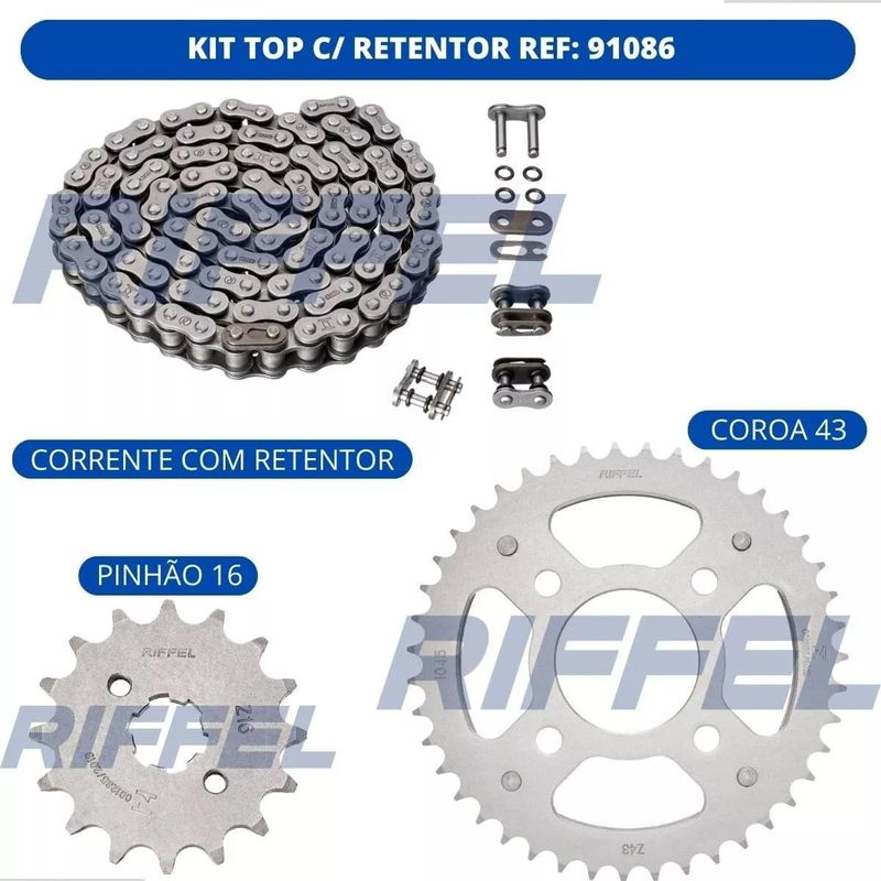 kit relação riffel top titan/start/cargo/fan 150 2004-2016 com retentor (mp)