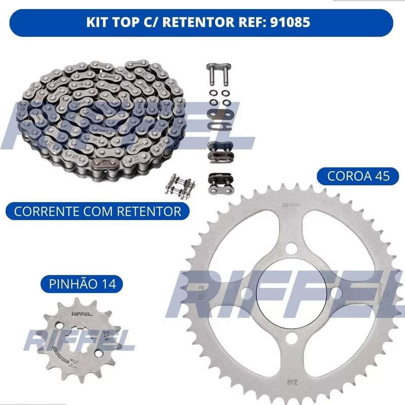 kit relação riffel top ybr 125 factor 2000-2016 com retentor (mp)