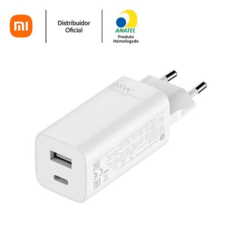 carregador xiaomi gan 65w usb-a/c branco xm700