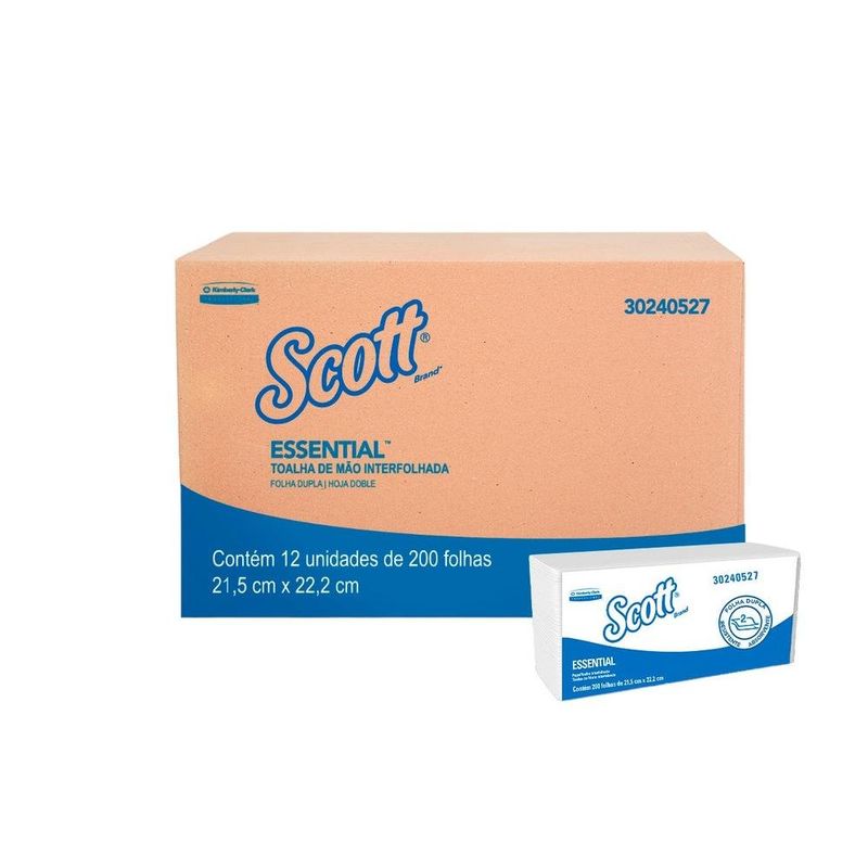 papel toalha interfoliado scott essencial folha dupla cixa 12x200 folhas 30240527 (mp)