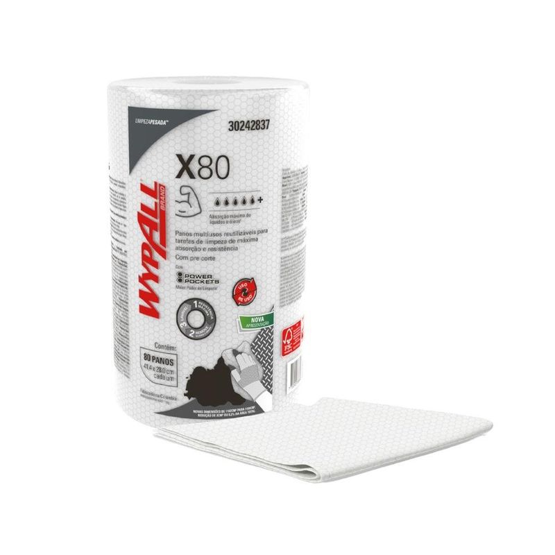 pano de limpeza wypall x80 plus rolo 80 panos 30242837 (mp)