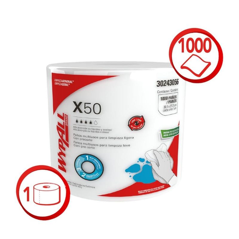 pano de limpeza wypall simplimax jumbo x50 rolo 1000 panos 30243056 (mp)