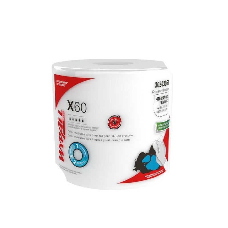 pano de limpeza wypall x60 branco rolo 416 panos 30243061 (mp)