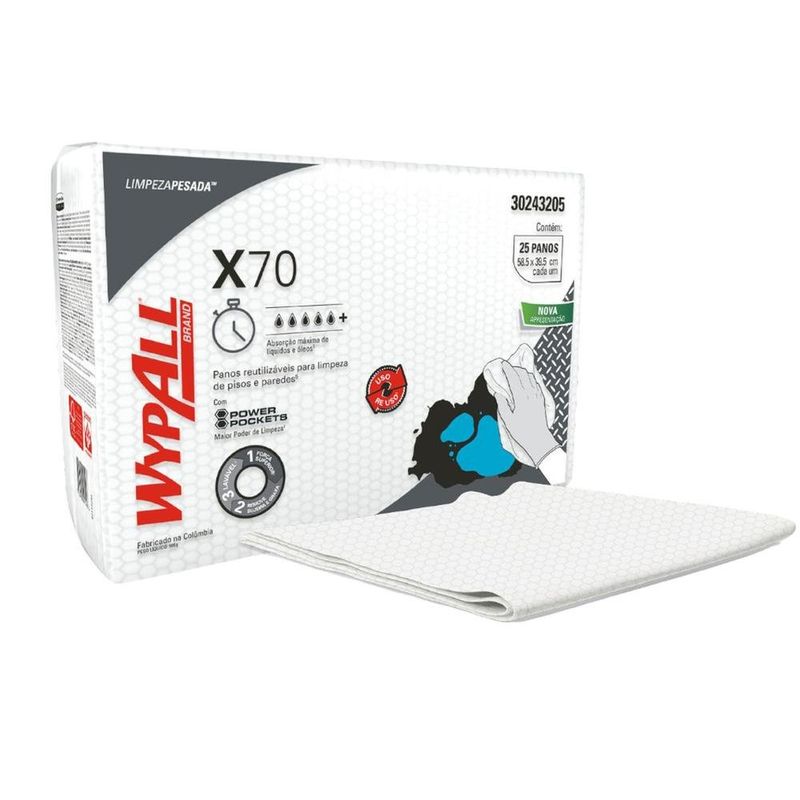 pano de limpeza wypall x70 plus multiuso pacote 25 panos 30243205 (mp)
