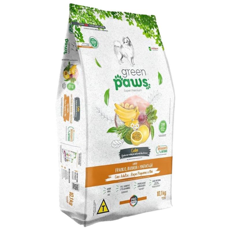 ração green paws cão adulto raças pequenas médias banana e maracujá 10,1kg (mp)