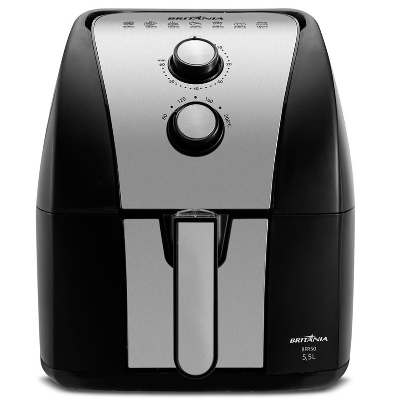 fritadeira britânia air fryer 5,5 litros preto e inox bfr51