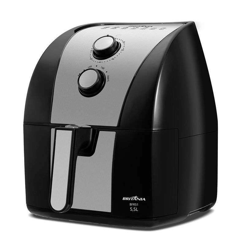 fritadeira britânia air fryer 5,5 litros preto e inox bfr51