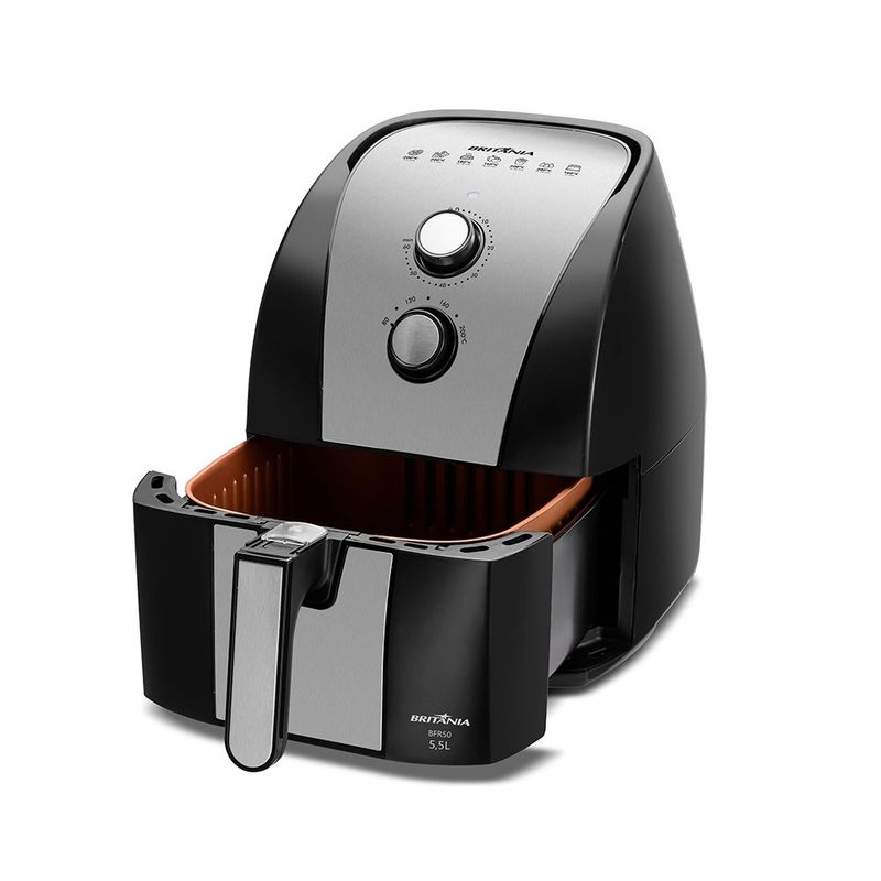 fritadeira britânia air fryer 5,5 litros preto e inox bfr51