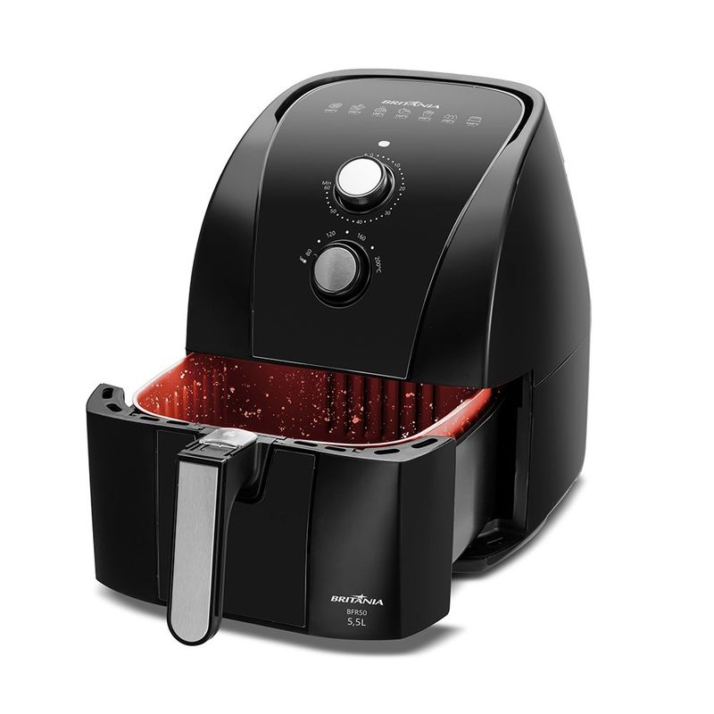 fritadeira britânia air fryer 5,5 litros preto e inox bfr50