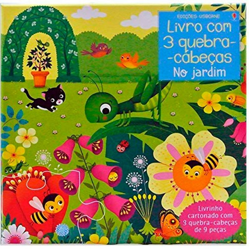livro livro com 3 quebra-cabeças - no jardim (mp)