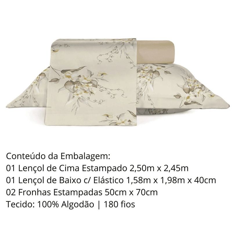 jogo de cama queen teka 4 peças estampado florença harmonie 100% algodão 250x245cm (mp)