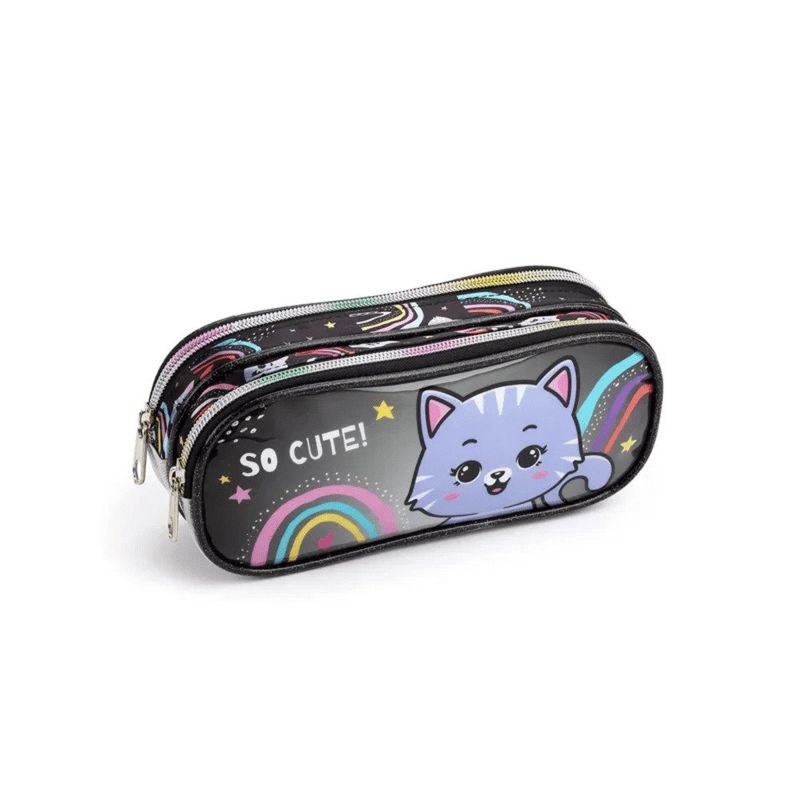 estojo duplo infantil feminino zoop animals gatinho es41482 (mp)