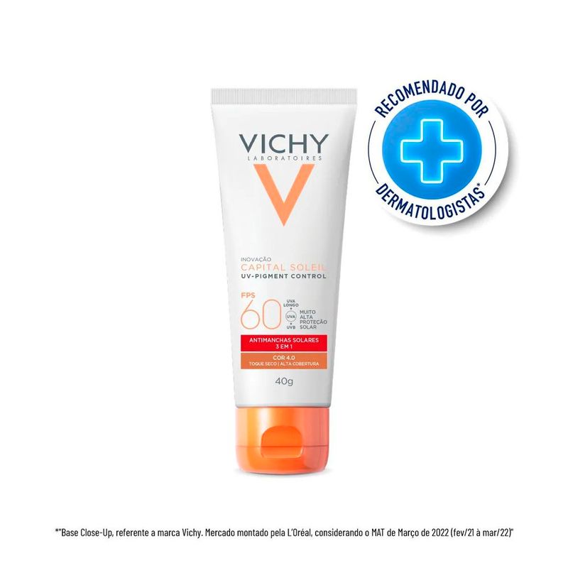 protetor solar facial vichy capital soleil uv-pigment control fps 60 cor 4.0 40g