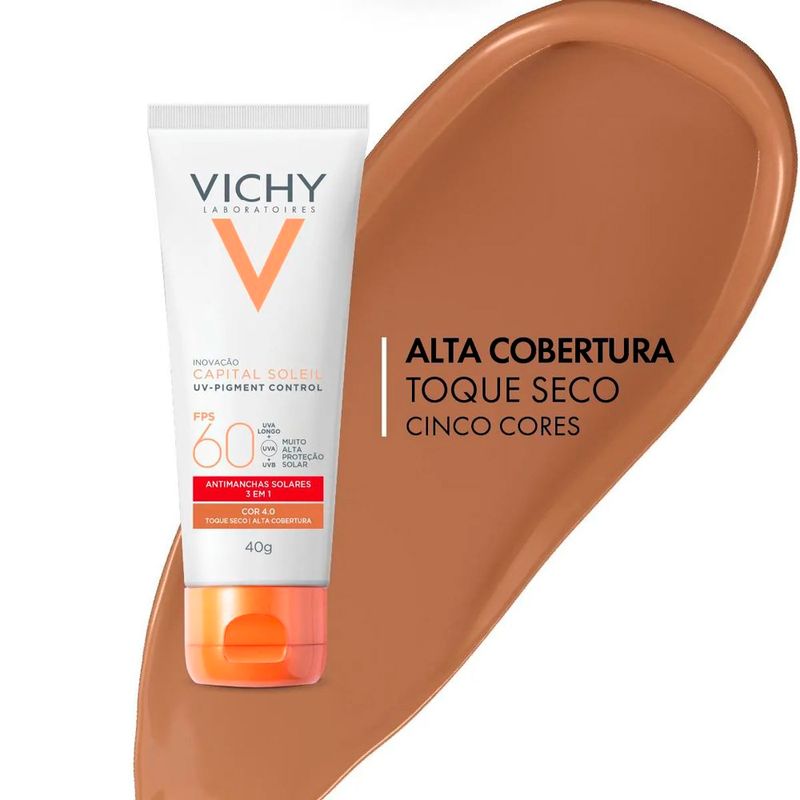 protetor solar facial vichy capital soleil uv-pigment control fps 60 cor 4.0 40g
