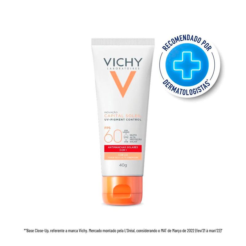 protetor solar facial vichy capital soleil uv-pigment control fps 60 cor 2.0 40g