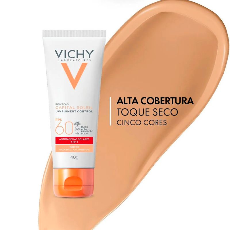 protetor solar facial vichy capital soleil uv-pigment control fps 60 cor 2.0 40g