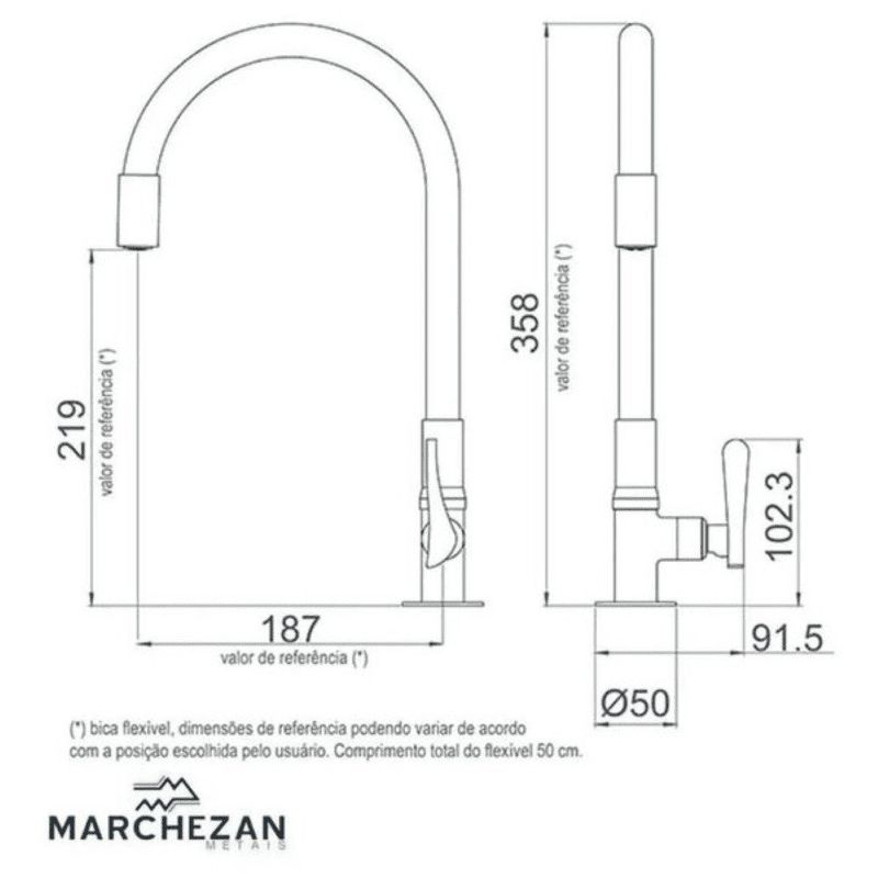 torneira de bancada marchezan para cozinha light 42cm 297907-c31 preto (mp)