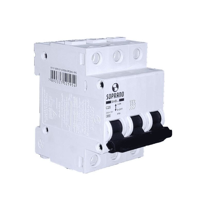 disjuntor tripolar soprano 25a curva c 3ka shb3 gii-c025a (mp)